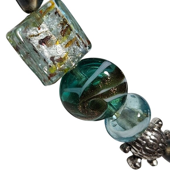 Boho Handmade Glass Bead Charm Bracelet Ocean Themed Design Beach Core Jewelry - Picture 3 of 7